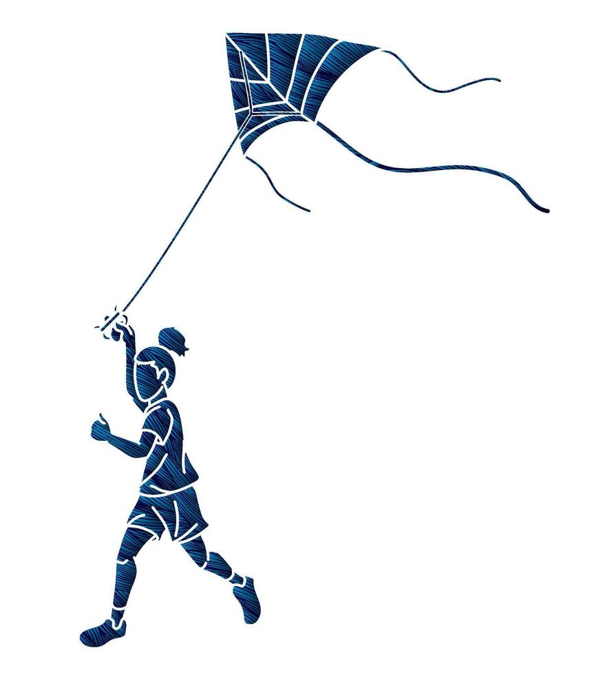 A Girl Running Fly a Kite Child Playing vector