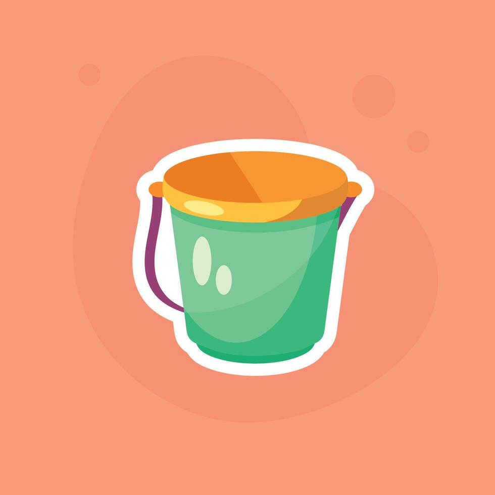 Cartoon bucket icon. Illustration in flat style on orange background. Summer sticker. vector
