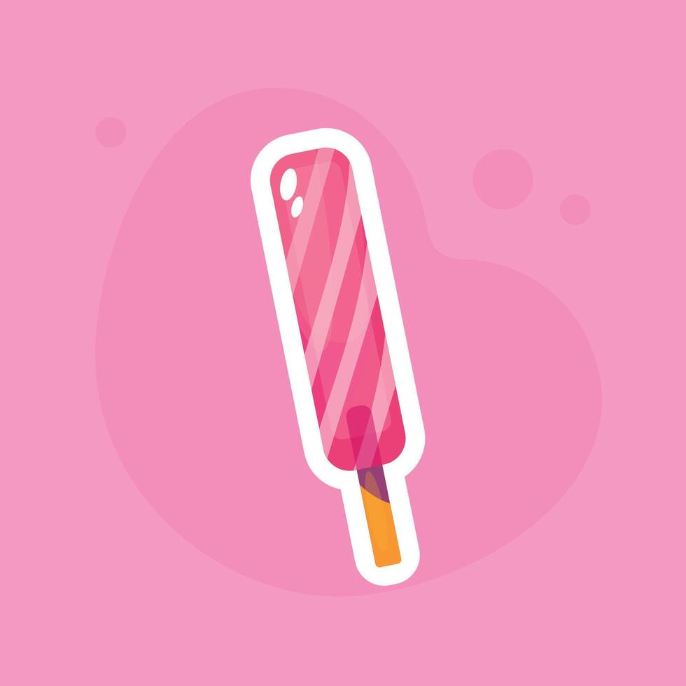 Ice cream icon in flat style on pink background. Summer sticker. vector