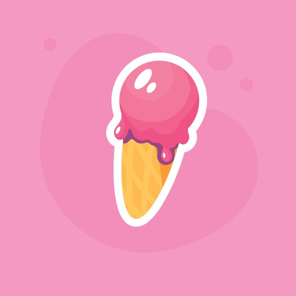 Ice cream icon in trendy flat style isolated on pink background. Summer sticker vector