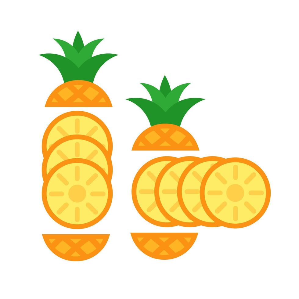 Pineapple slices laying in horizontal an vertical rows. isolated on white. vector