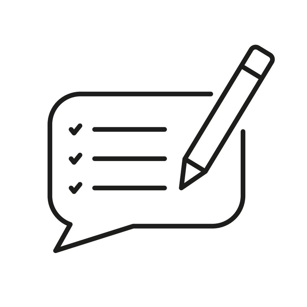 Customer Feedback Message Line Icon. Speech Bubble With Pencil Linear Pictogram. Comment Outline Symbol. Support Chat Sign. Blog Content, Text Report. Editable Stroke. Isolated Illustration vector