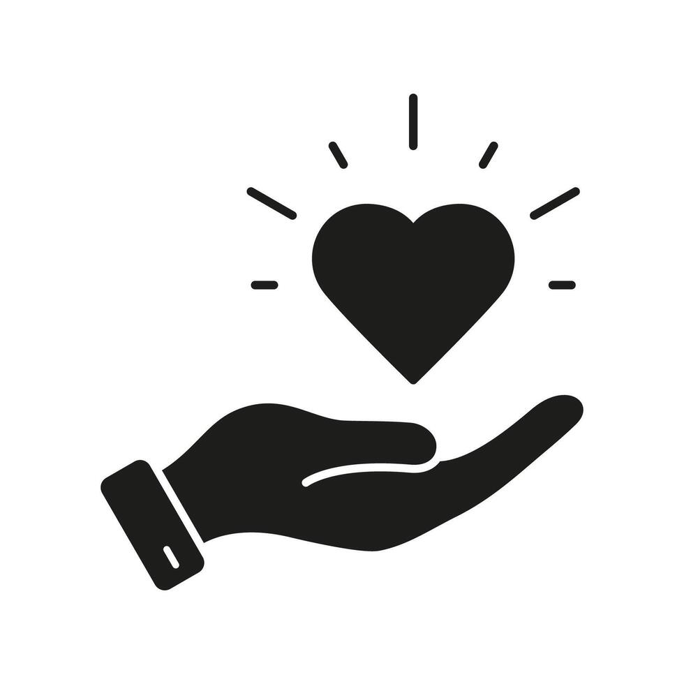 Love, Help, Solidarity Silhouette Icon. Donation And Support Symbol. Human Hand Hold Heart Glyph Pictogram. Charity And Care Solid Sign. Isolated Illustration vector