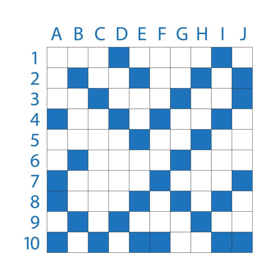 Crossword 10 X 10 square puzzle template with empty boxes. vector