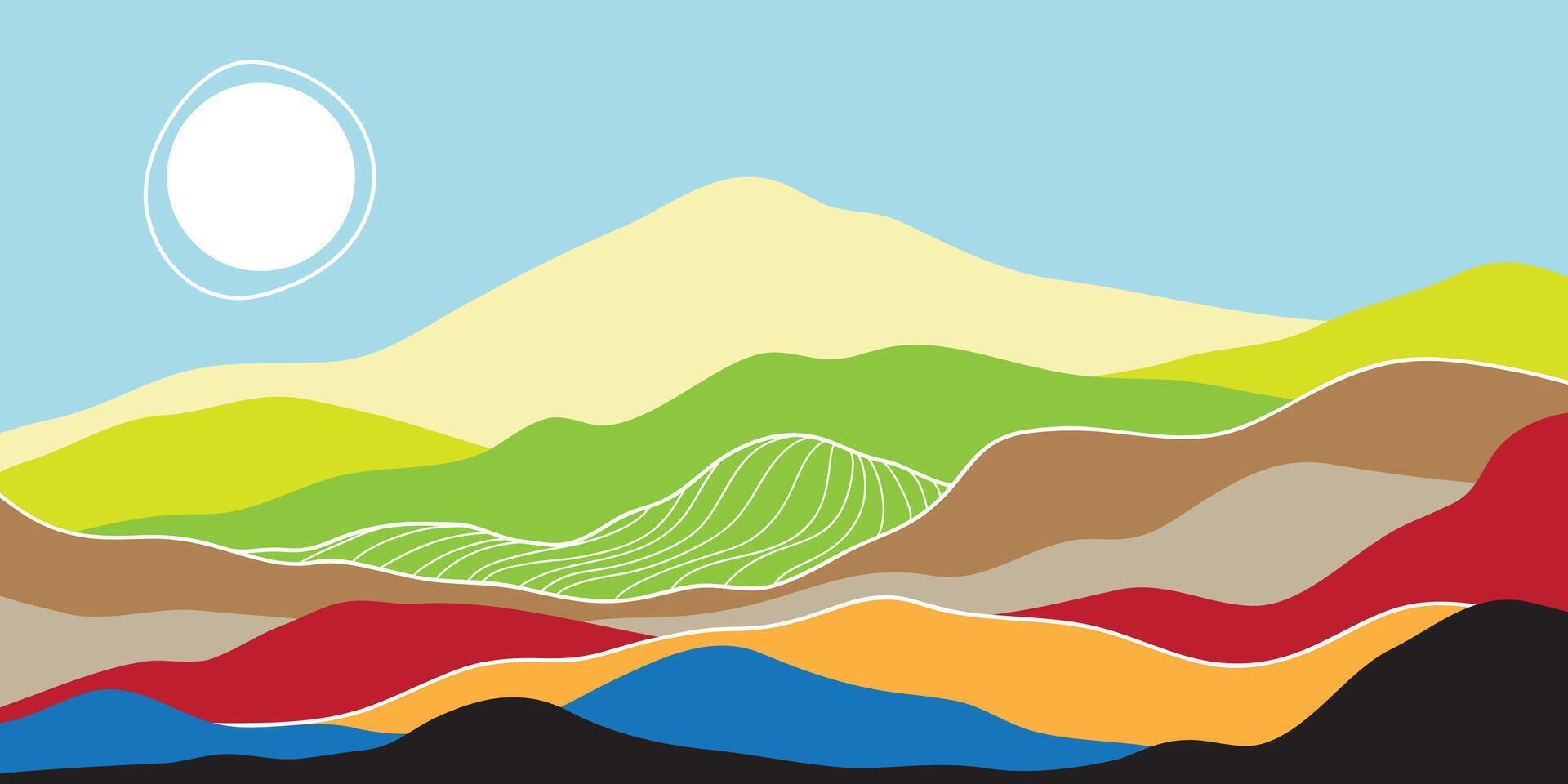 montaña colores, translúcido ondas, atardecer, resumen vaso formas, moderno antecedentes. vector