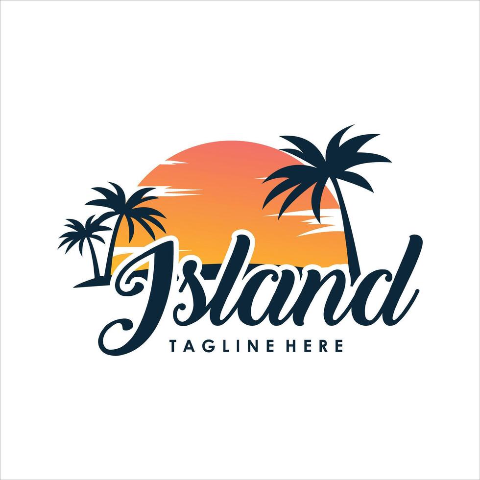 tropical island with palm trees logo design template vector