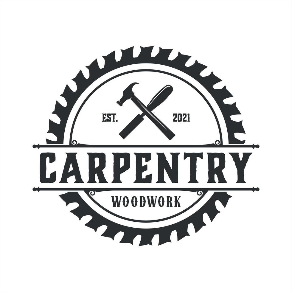 retro vintage, woodwork and carpentry logo design template. vector