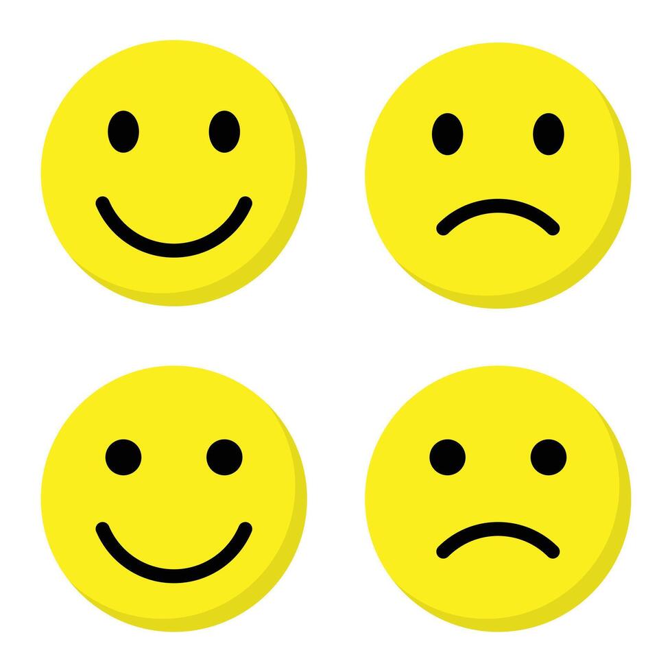 Happy and sad face emoji icon. Yellow emoticon concept vector
