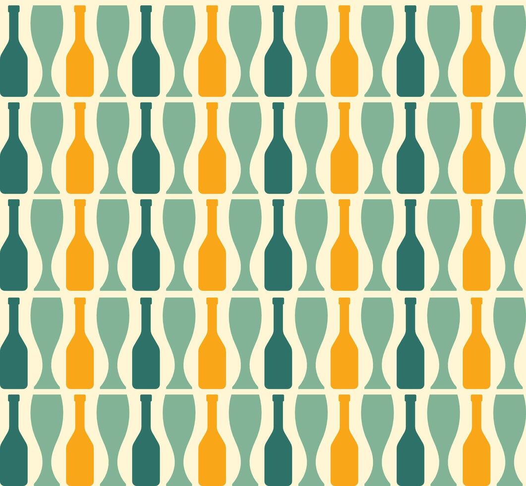 Abstract vintage bottles and glasses, seamless pattern vector