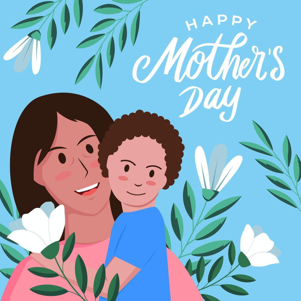flat mother's day with mom carrying the son illustration vector