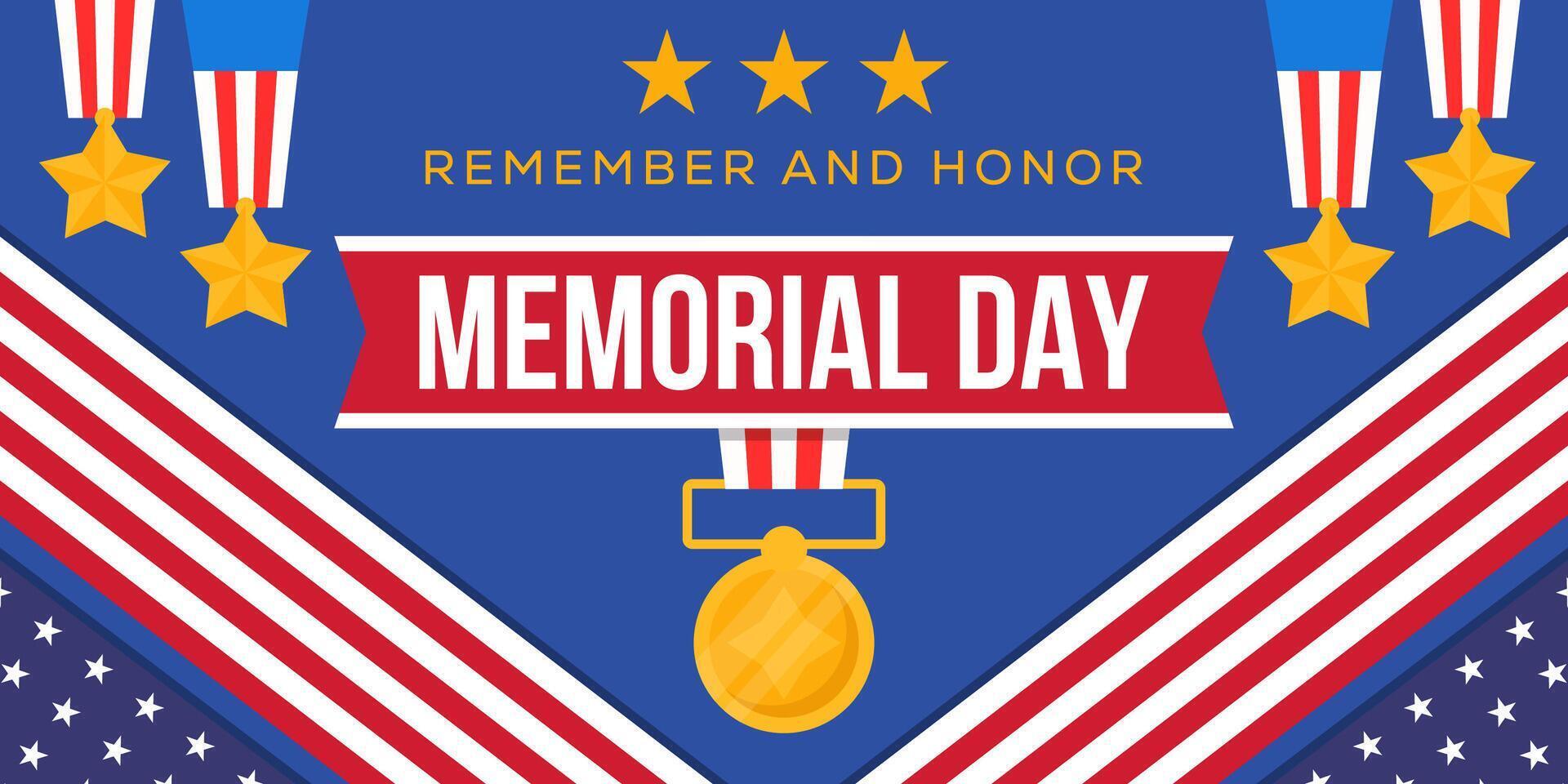 flat memorial day horizontal banner illustration design vector