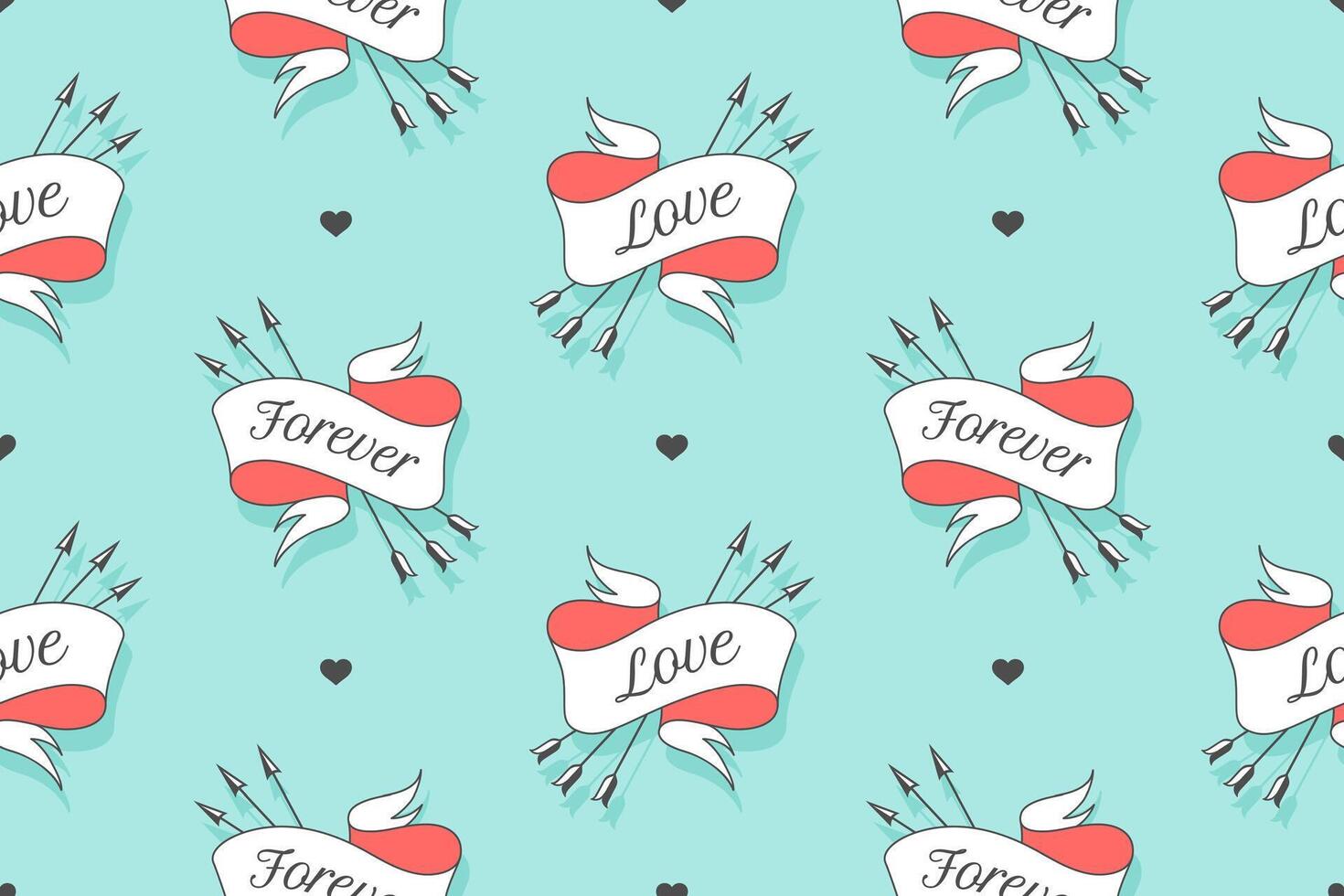 Seamless pattern with hearts and arrows on a turquoise backdrop vector