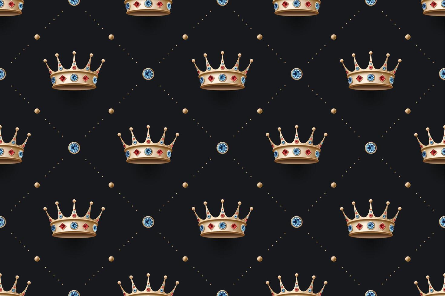 Seamless gold patter and king crown with diamond vector