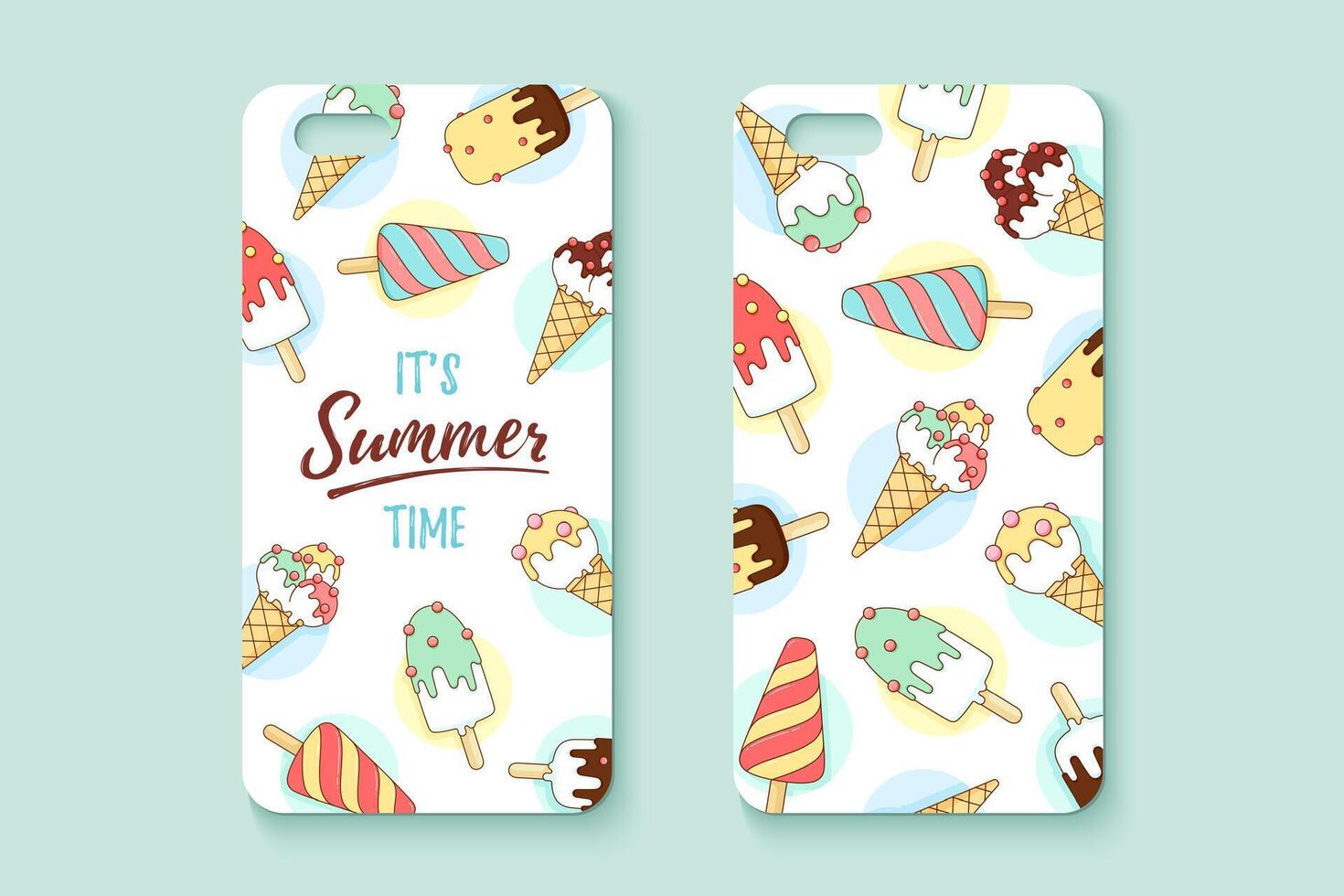 Template phone case with icecream and text Summer vector