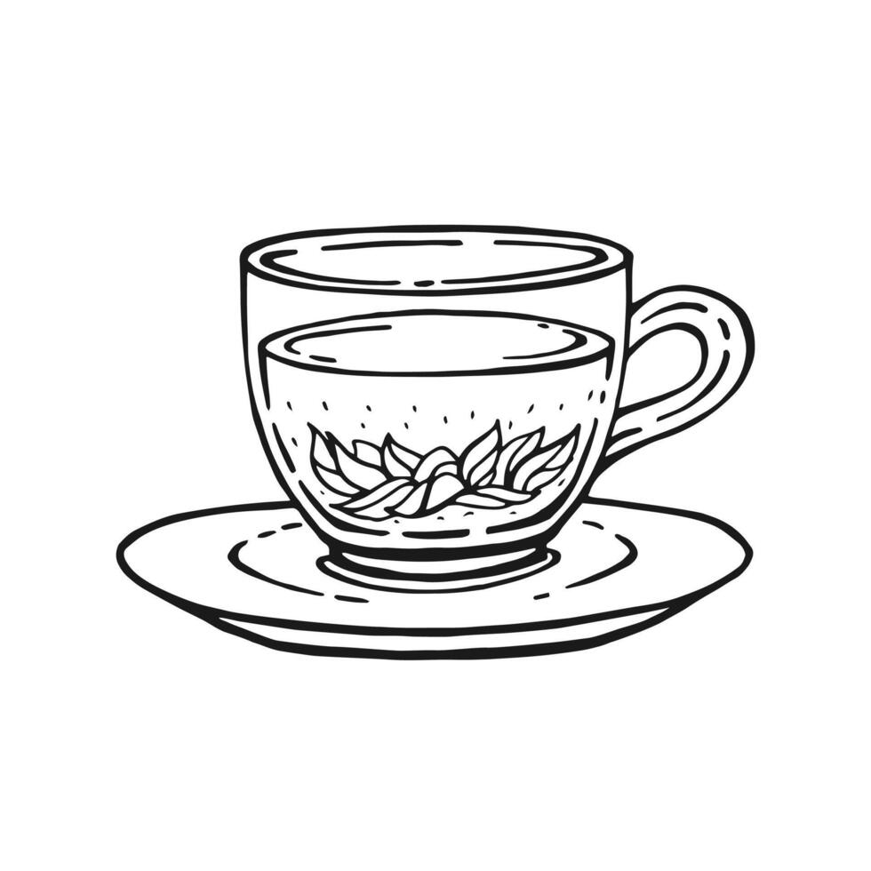 Cup of tea with healthy tea, hibiscus. Hand drawn illustration vector