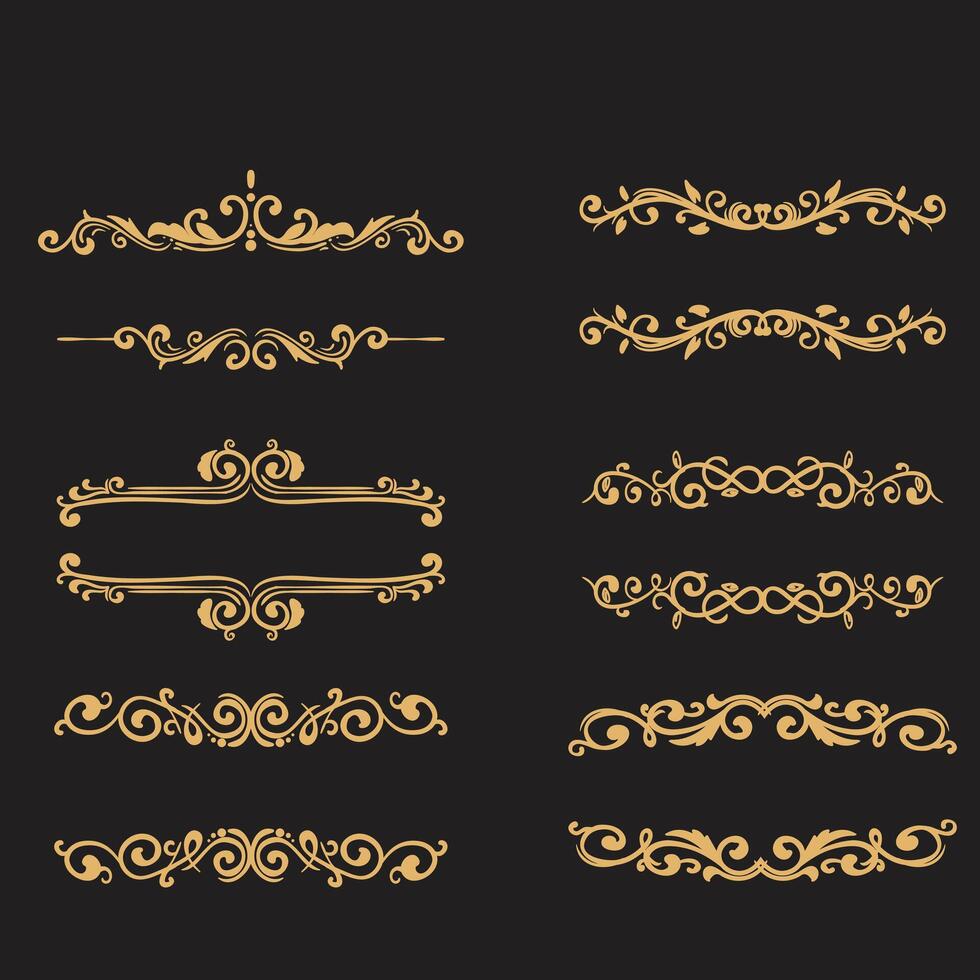 Set Of Golden Vintage ornament with border, frame, crown, ornate, mandala and luxury elements, suitable for vintage design or wedding invitation card vector