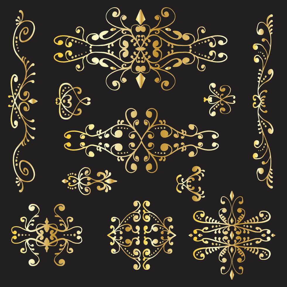 Set of Vintage Decorations Flourishes Elements. vector