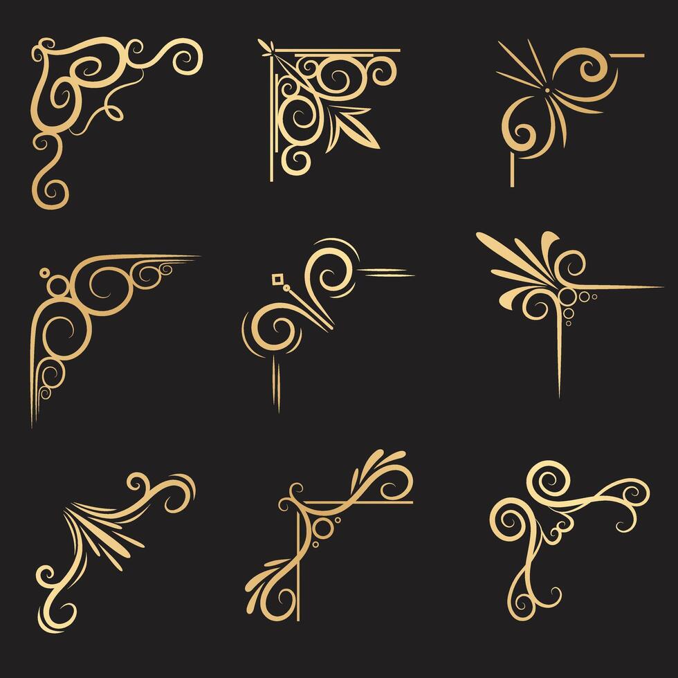 Decorative art deco frames in gold color. Line art decorative borders. Vintage frames for wedding, decoration, antique design, borders and deco divider. Vecto illustration vector