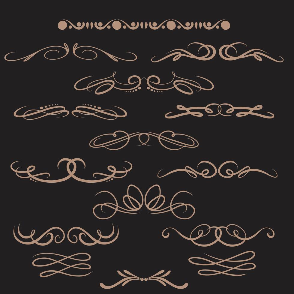 Set of gold decorative elements for book decoration, holidays and wedding decor vector