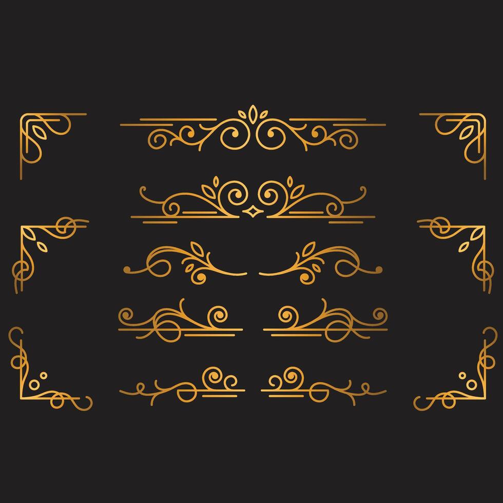 Bundle elements of abstract line classical decorative borders, dividers and templates square vector