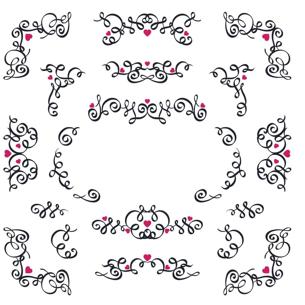 Hand drawn text dividers vintage ornaments collection. Vintage borders and wedding laurels. vector