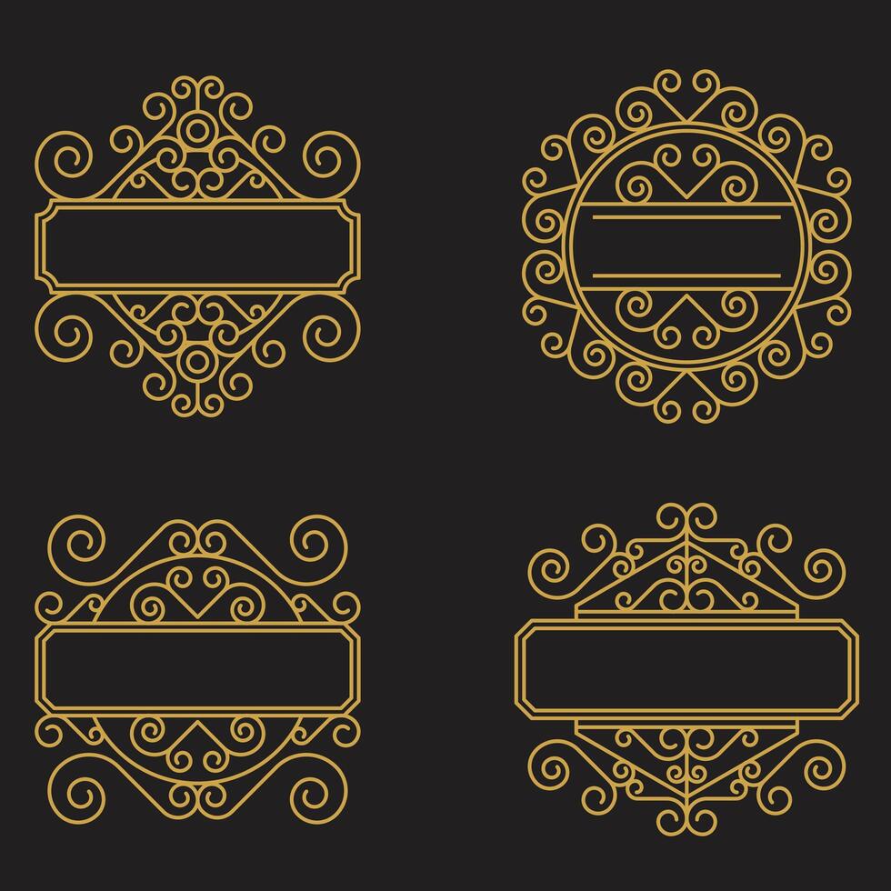 Luxury decorative golden frames. Retro ornamental frame, vintage rectangle ornaments ornate border. Decorative wedding frames, antique museum image borders. Isolated icons set vector