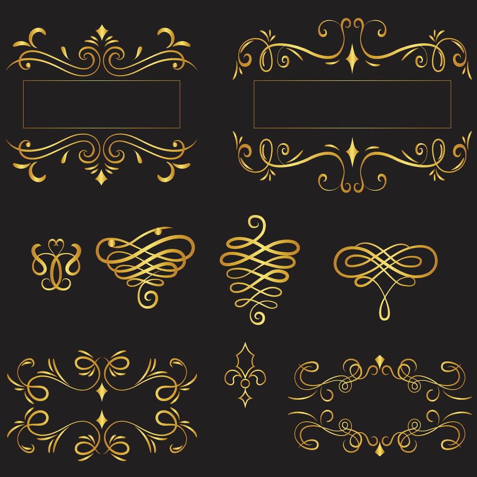 Vintage art deco luxury corner set. golden geometric template for borders and frames vector