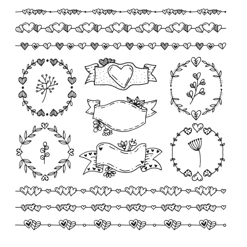 Handdrawn dividers and decorative separators. Divider clipart for wedding design and text decor vector