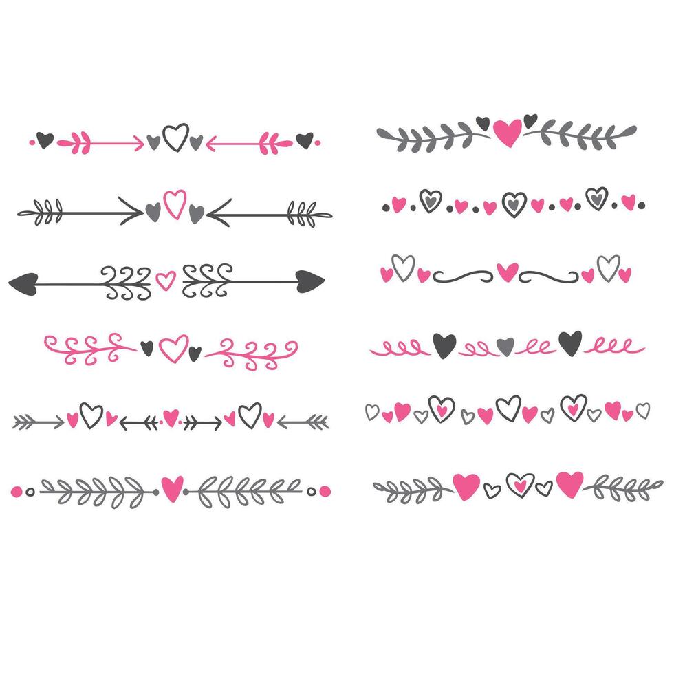 Decorative dividers. Heart, line, swirl, arrow elements for decoration vector