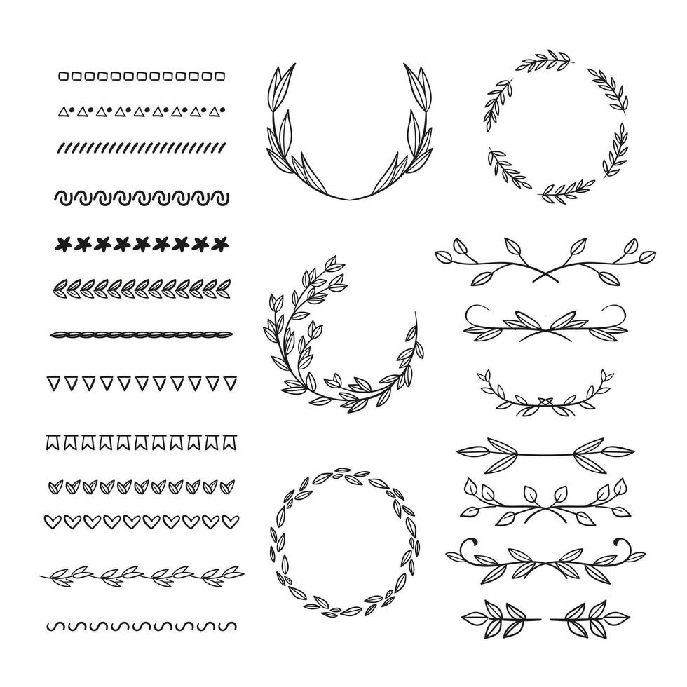 Text devider set, line minimal separators, elegant doodlle borders vector