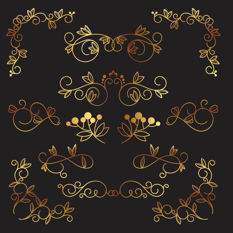 Set luxury ornamental elements collection vector