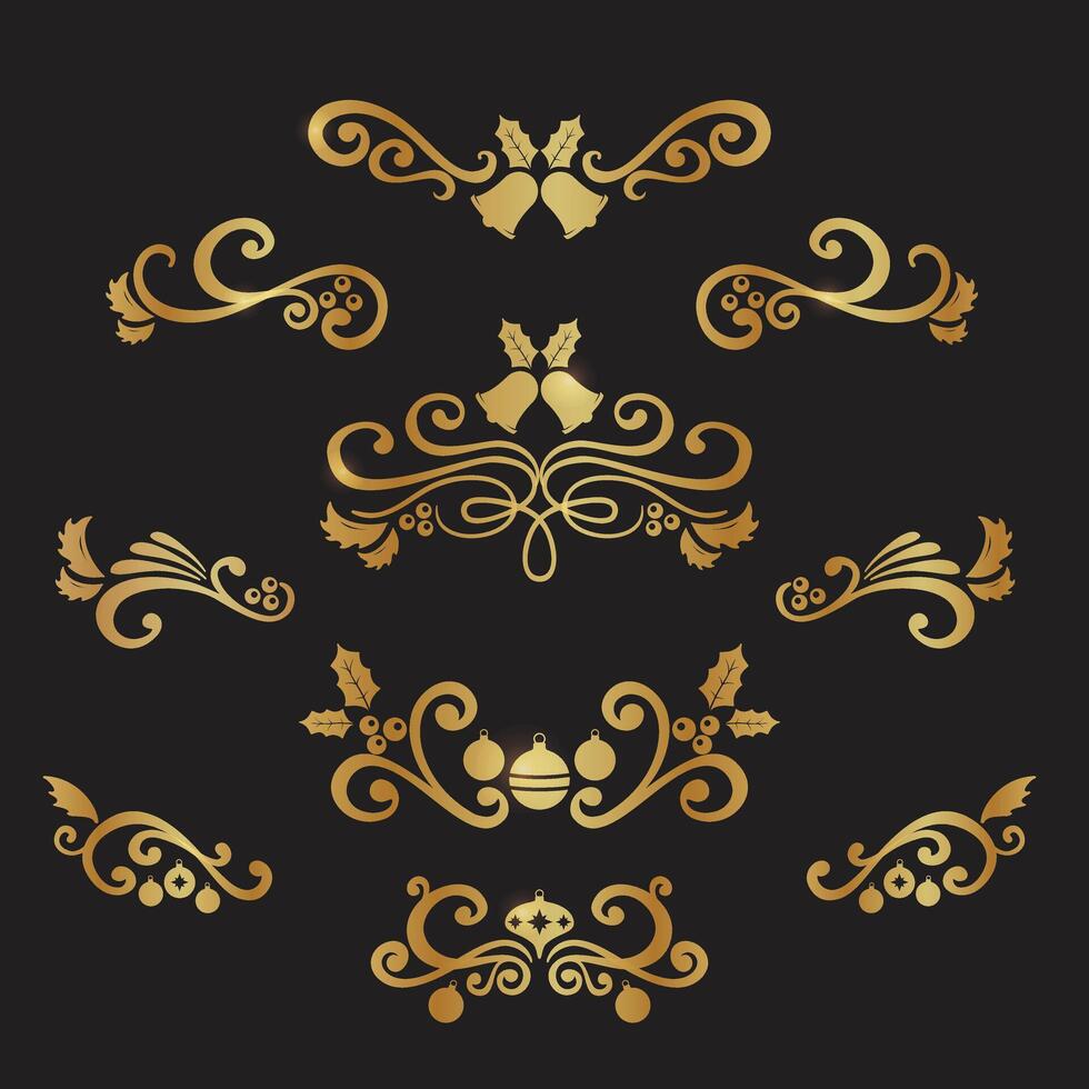 Set Of Golden Vintage ornament with border, frame, crown, ornate, mandala and luxury elements, suitable for vintage design or wedding invitation card vector