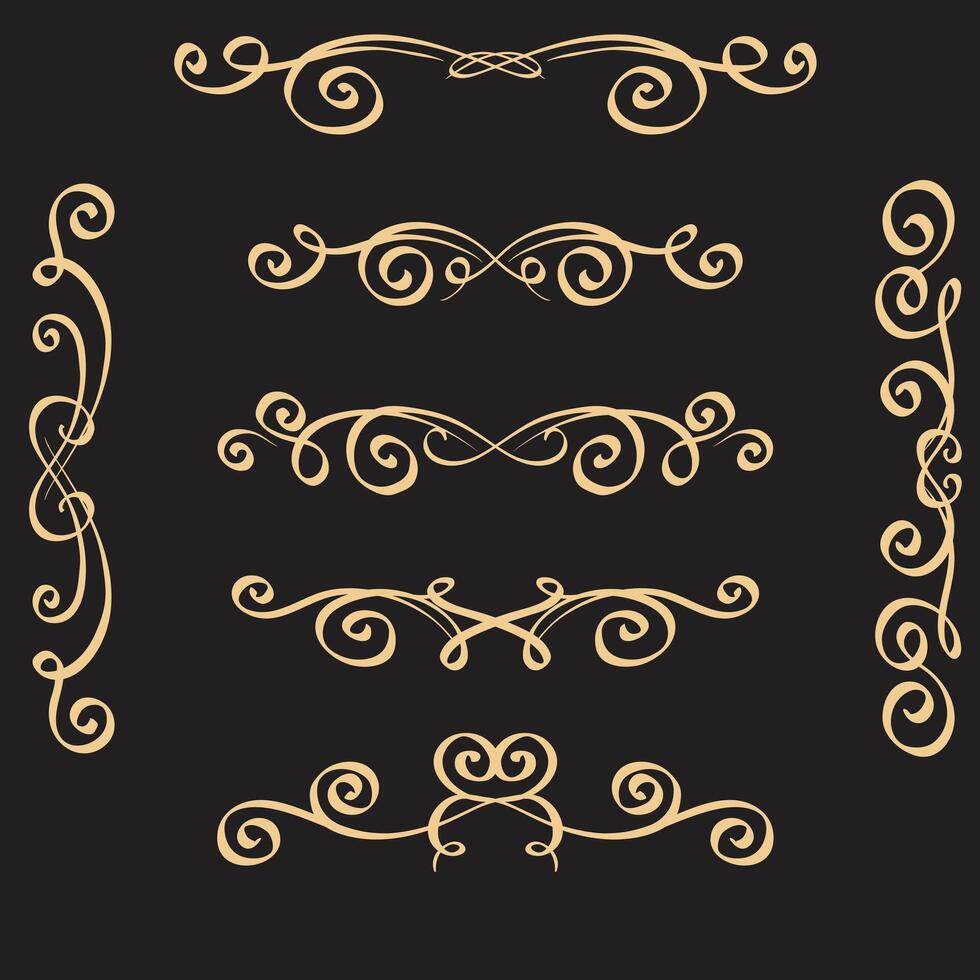 Damask ornamental frames. Antique baroque floral golden border frames isolated vecto illustration set. Decorative damask vintage frames vector