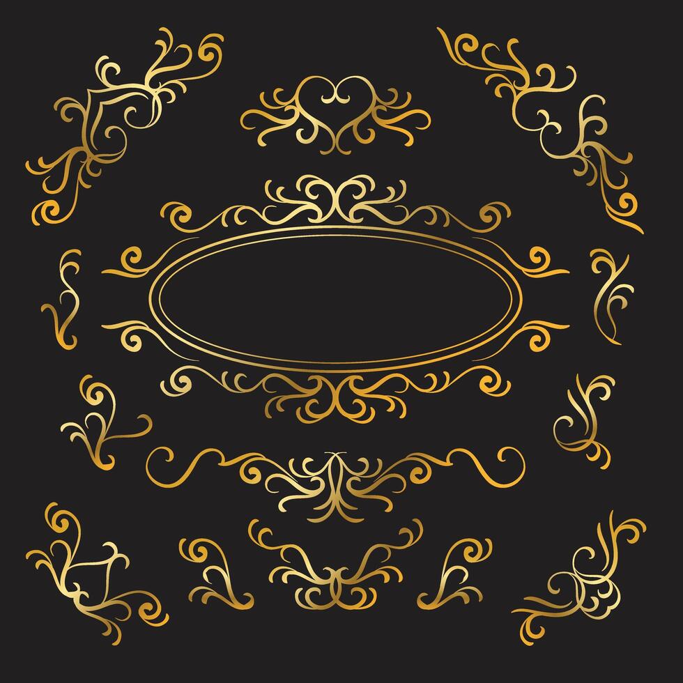 elements for design invitations greeting cards, menu frames, and luxury logos. illustration golden color style. vector