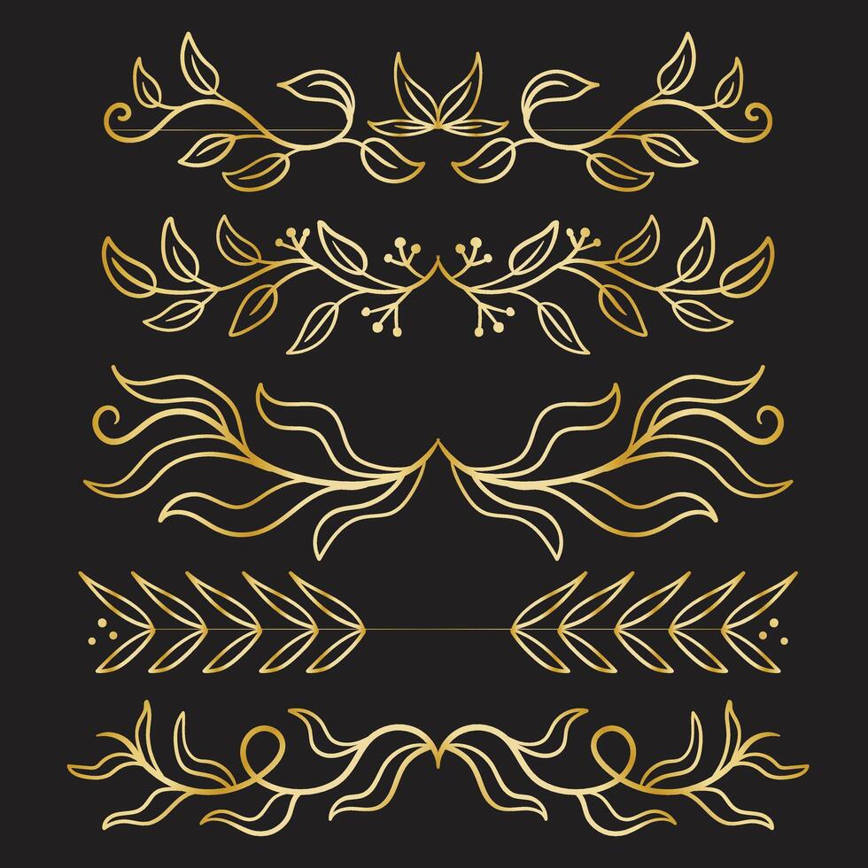 decorativo oro marcos retro caligráfico ornamental marco, Clásico rectángulo adornos y florido borde. decorativo Boda marcos, antiguo museo imagen fronteras aislado íconos conjunto vector