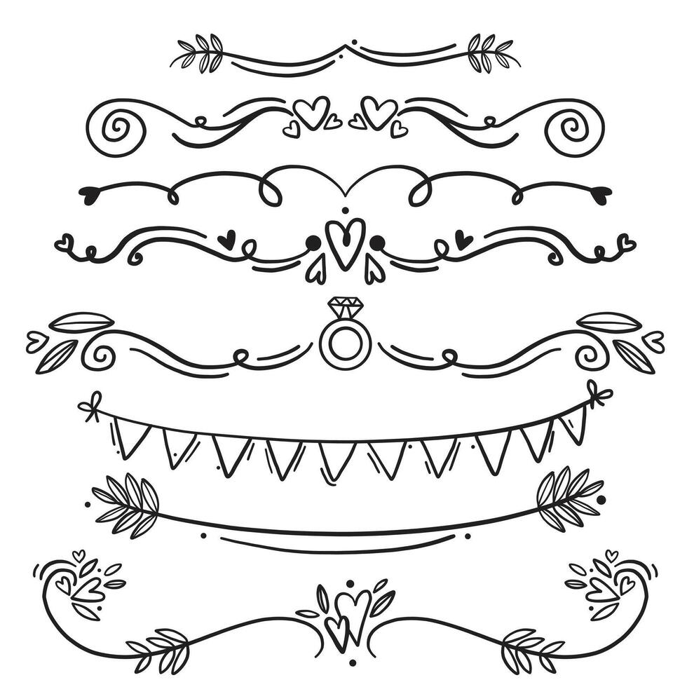 Set of golden vintage borders. Collection of design elements for website, luxurious decoration and ornament in vintage traditional style. Cartoon flat vector