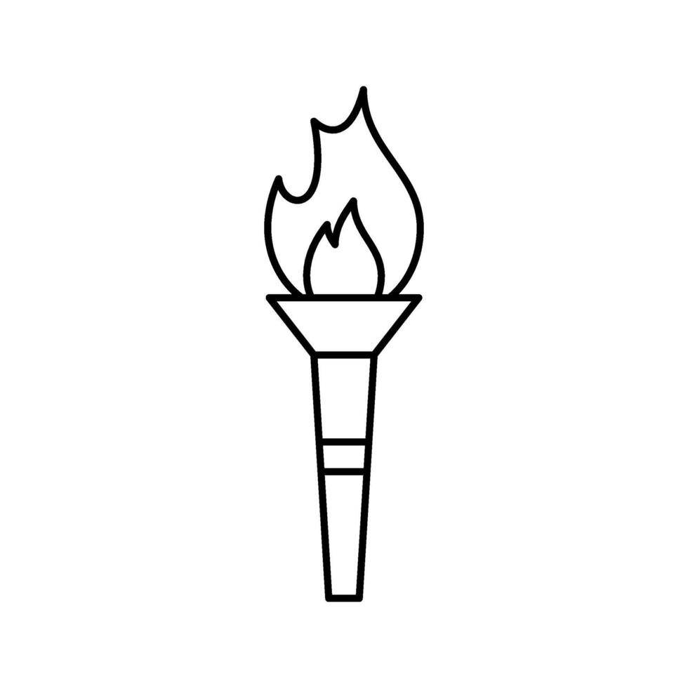 Torch with fire, line icon. Burning torch symbol of sport games. Competition of athletes in sport for winning champion. Flame of victory. outline vector