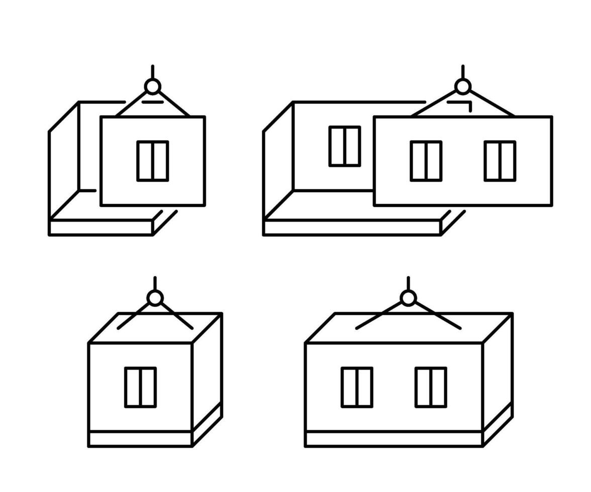 modular casa construcción, línea icono colocar. edificio hogar desde prefabricado paneles moderno casa prefabricada rápido tecnología en edificio y arquitectura. propiedad, real bienes. editable carrera contorno vector