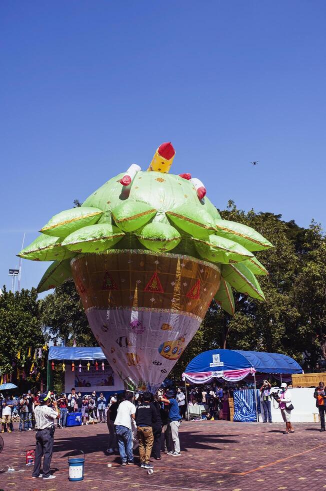 Lamphun, Thailand - November 08, 2022 Fancy Paper Lantern Releasing Contest is held annually in Lamphun Province during Thailand's Loy Krathong Festival. photo