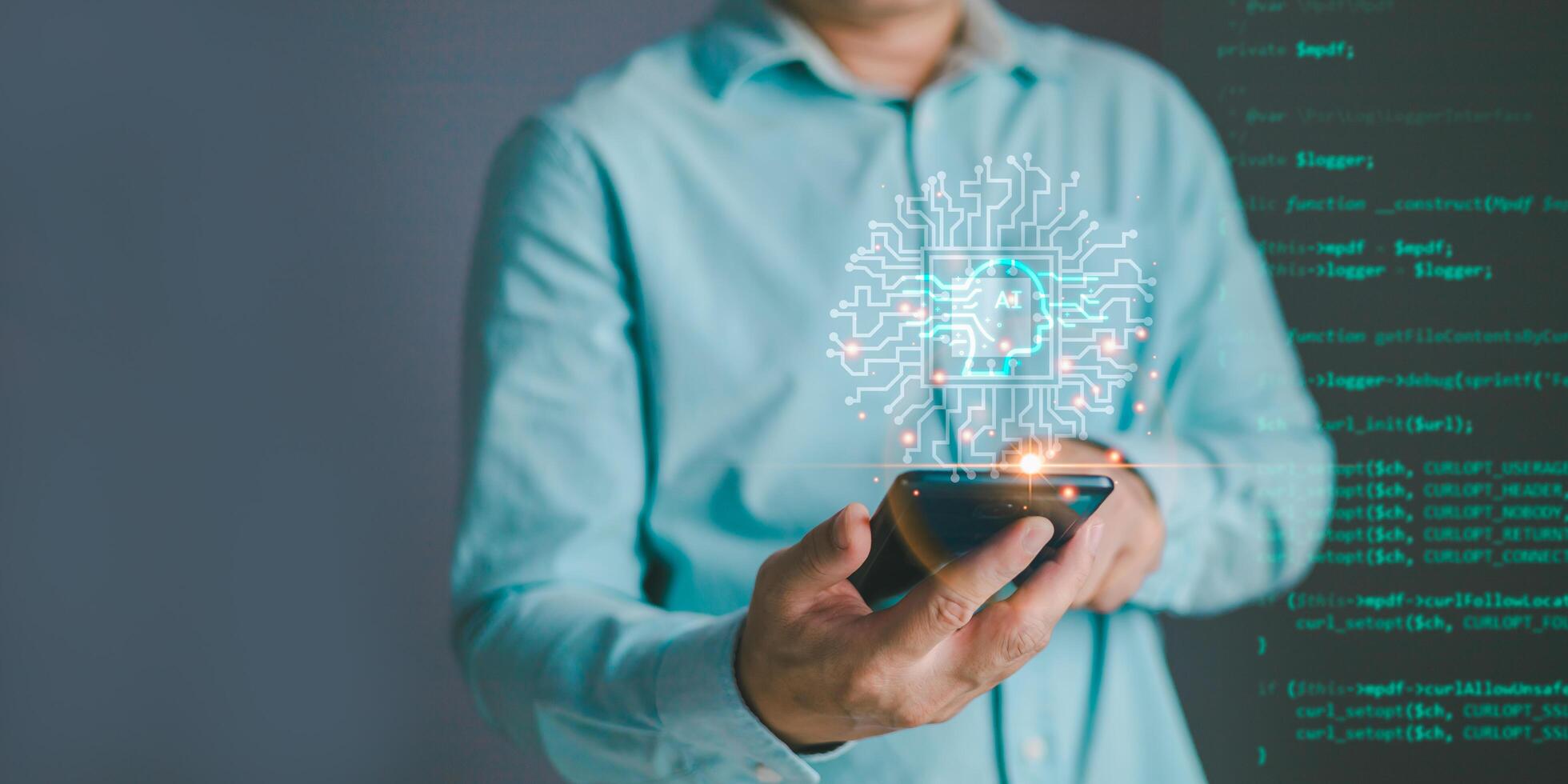 hombre utilizar tableta nube informática sistema diagrama. grande datos almacenamiento.digital artificial inteligencia ai tecnología ruptura concepto. nosotros son implementar almacenamiento tecnología apoyo en el negocio. foto