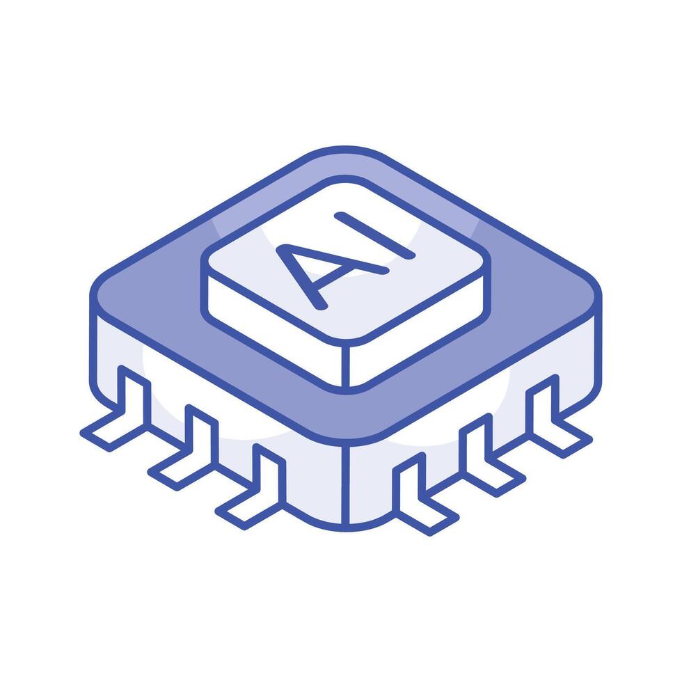 Download this isometric icon of ai processor, microprocessor vector