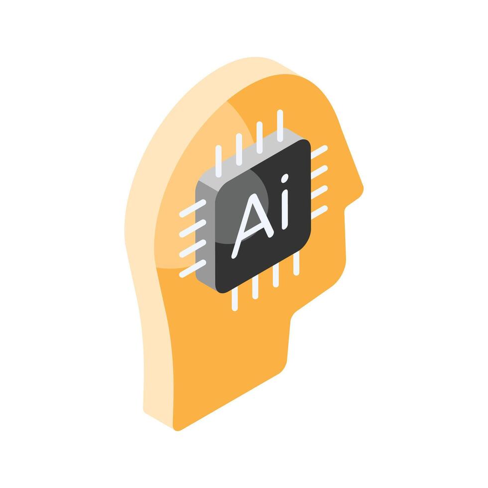 Head with microprocessor chip, concept icon of brain chip, ai brain vector