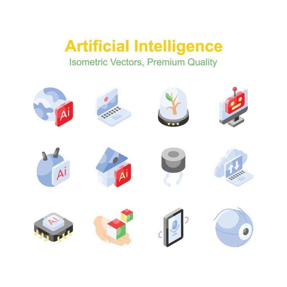 Artificial intelligence isometric icons set, ready to use premium quality s vector