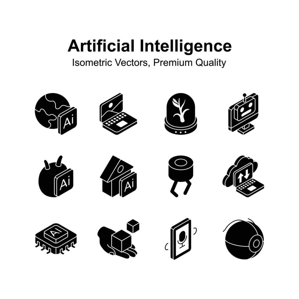 Artificial intelligence isometric icons set, ready to use premium quality s vector