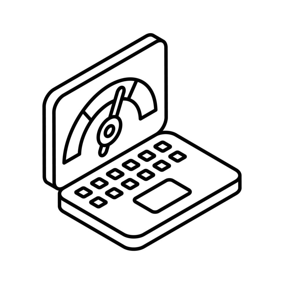 Speedometer inside laptop screen, concept icon of laptop optimization vector