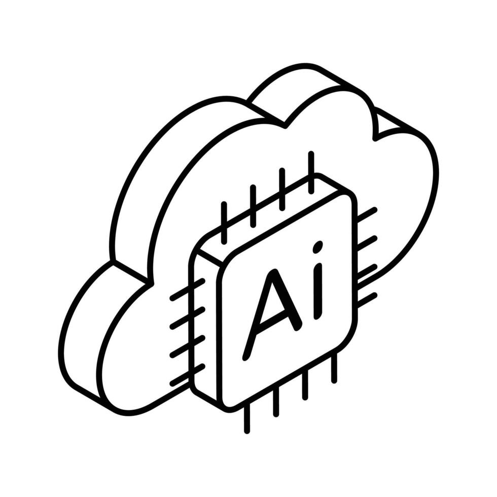 Microprocessor with cloud, concept isometric icon of cloud technology, ai cloud vector
