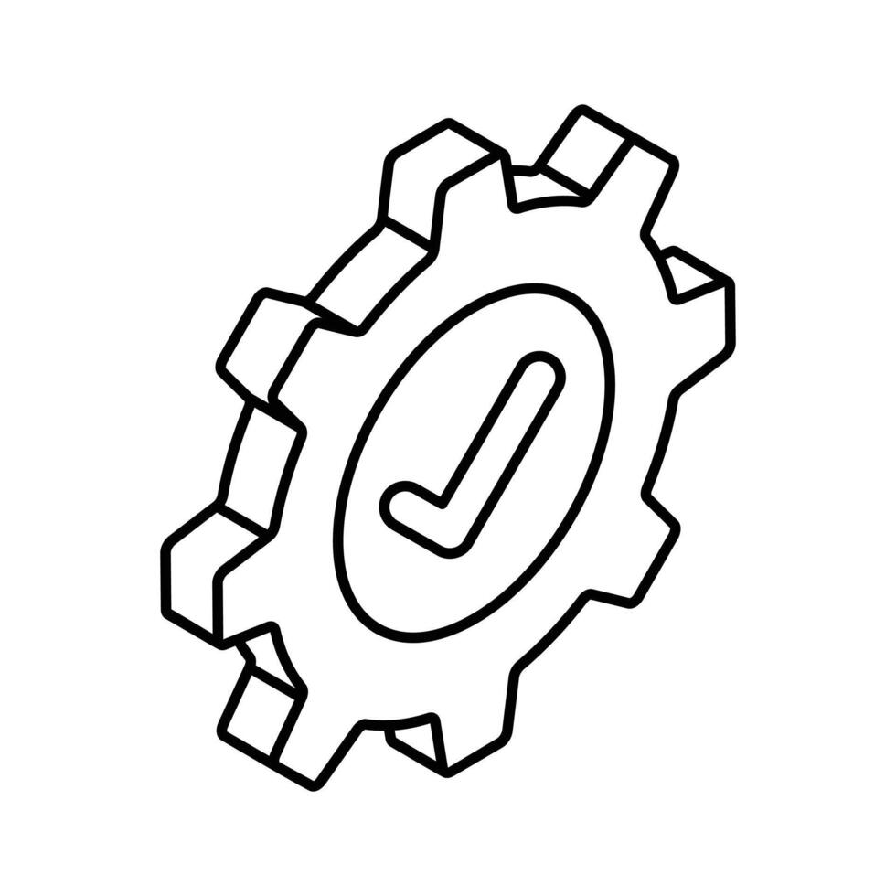 Tick inside cogwheel, concept isometric icon of verified settings vector