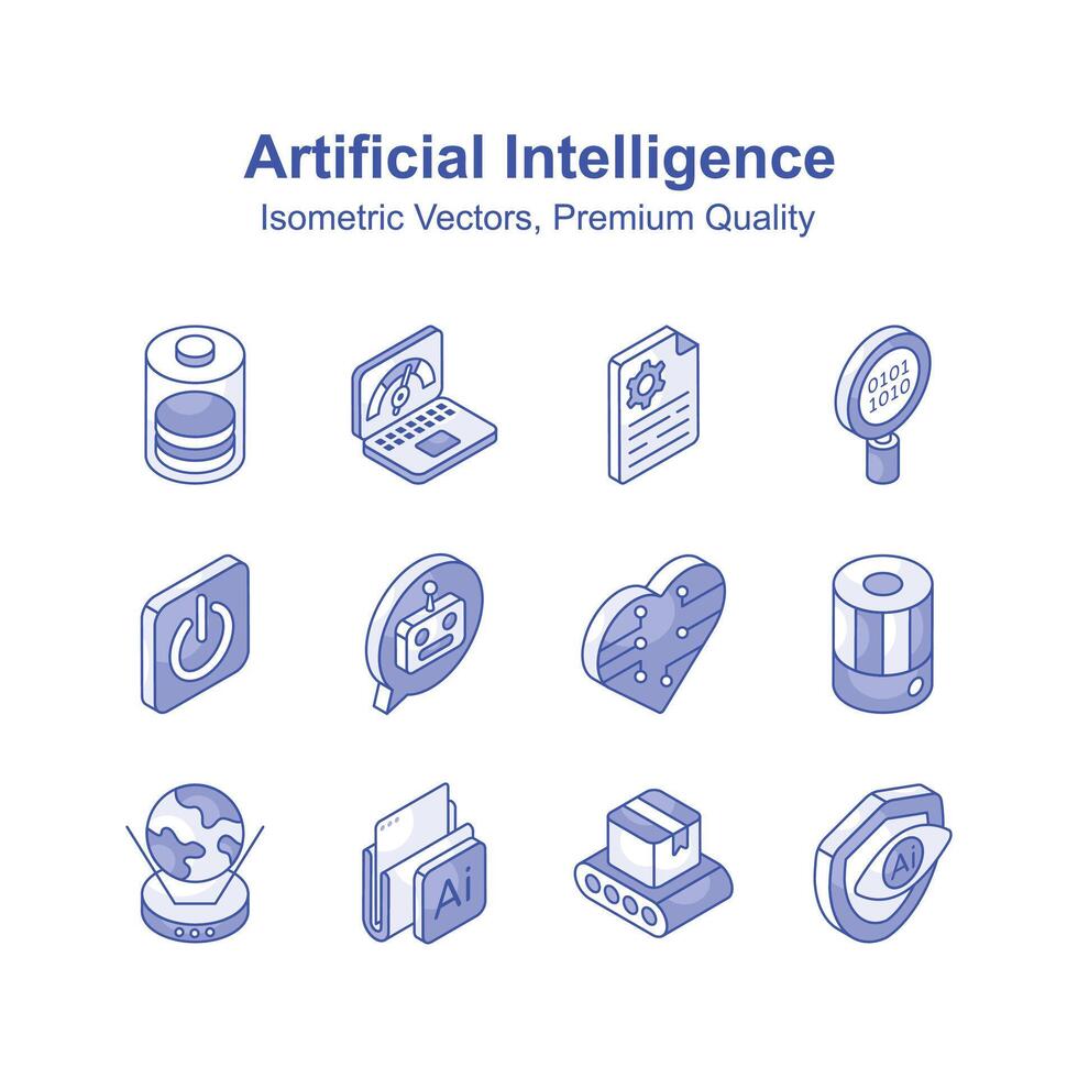prima isométrica íconos conjunto de artificial inteligencia, Listo a utilizar s vector