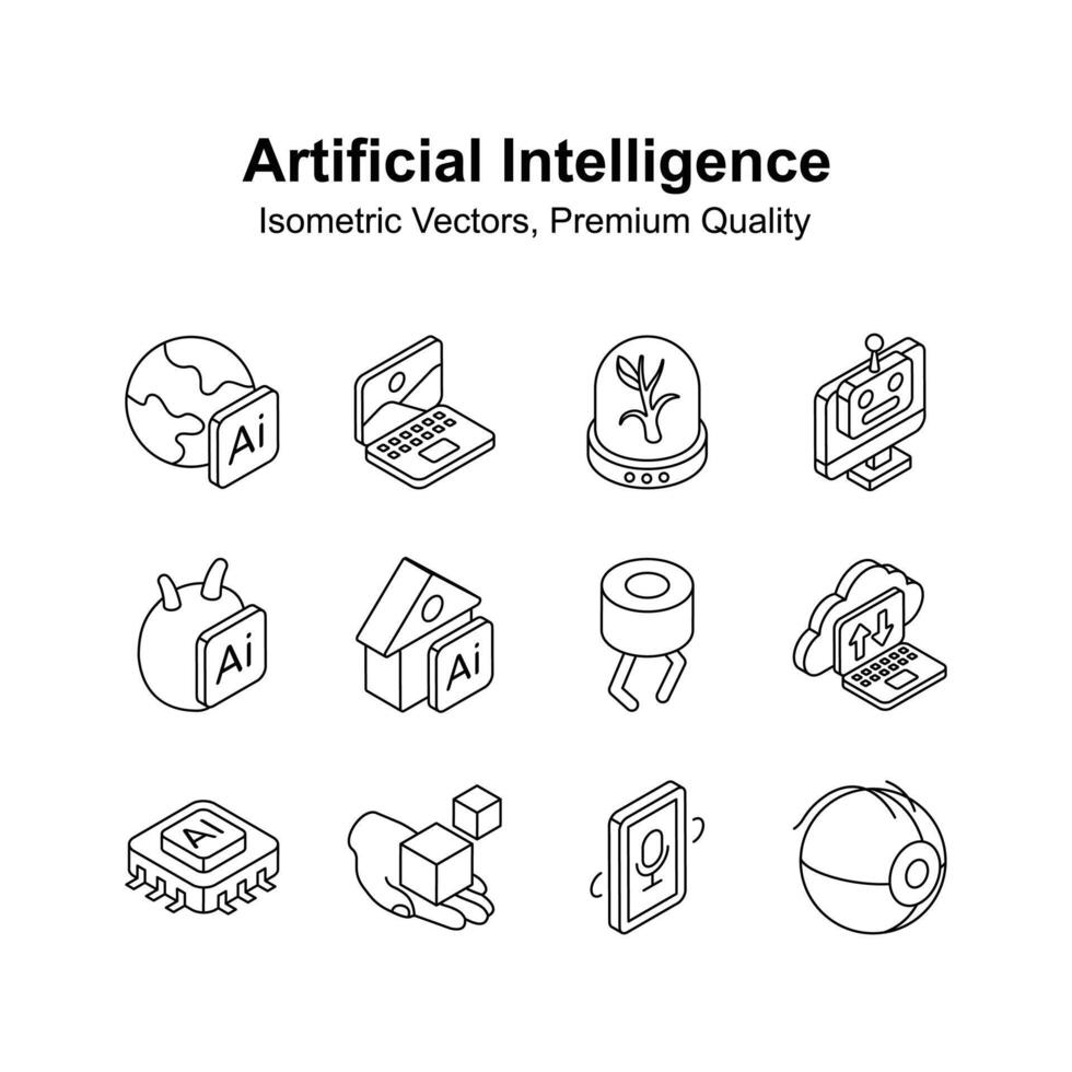 artificial inteligencia isométrica íconos colocar, Listo a utilizar prima calidad s vector