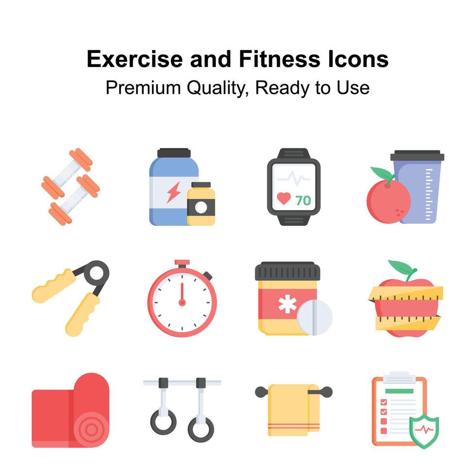 Exercise and fitness icons set, ready for premium use vector